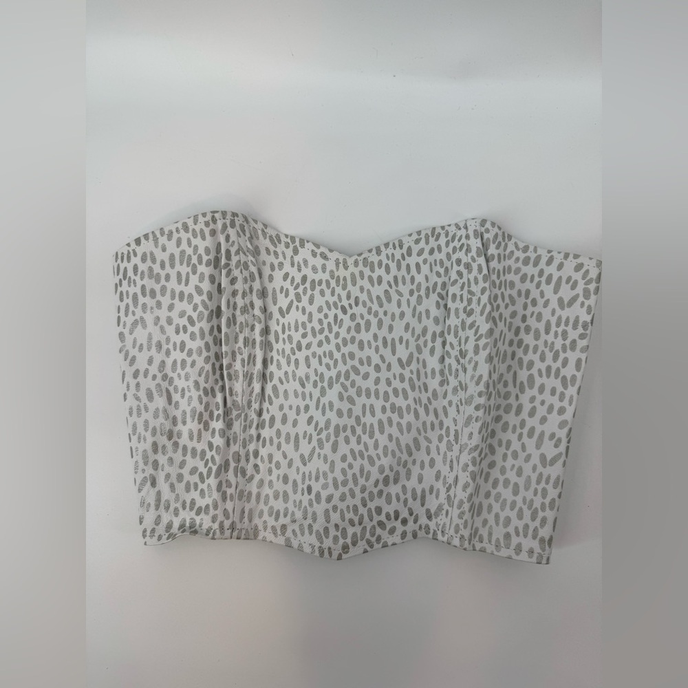 Berman Vintage Genuine Leather Bandeau Crop Top Pebble print gray